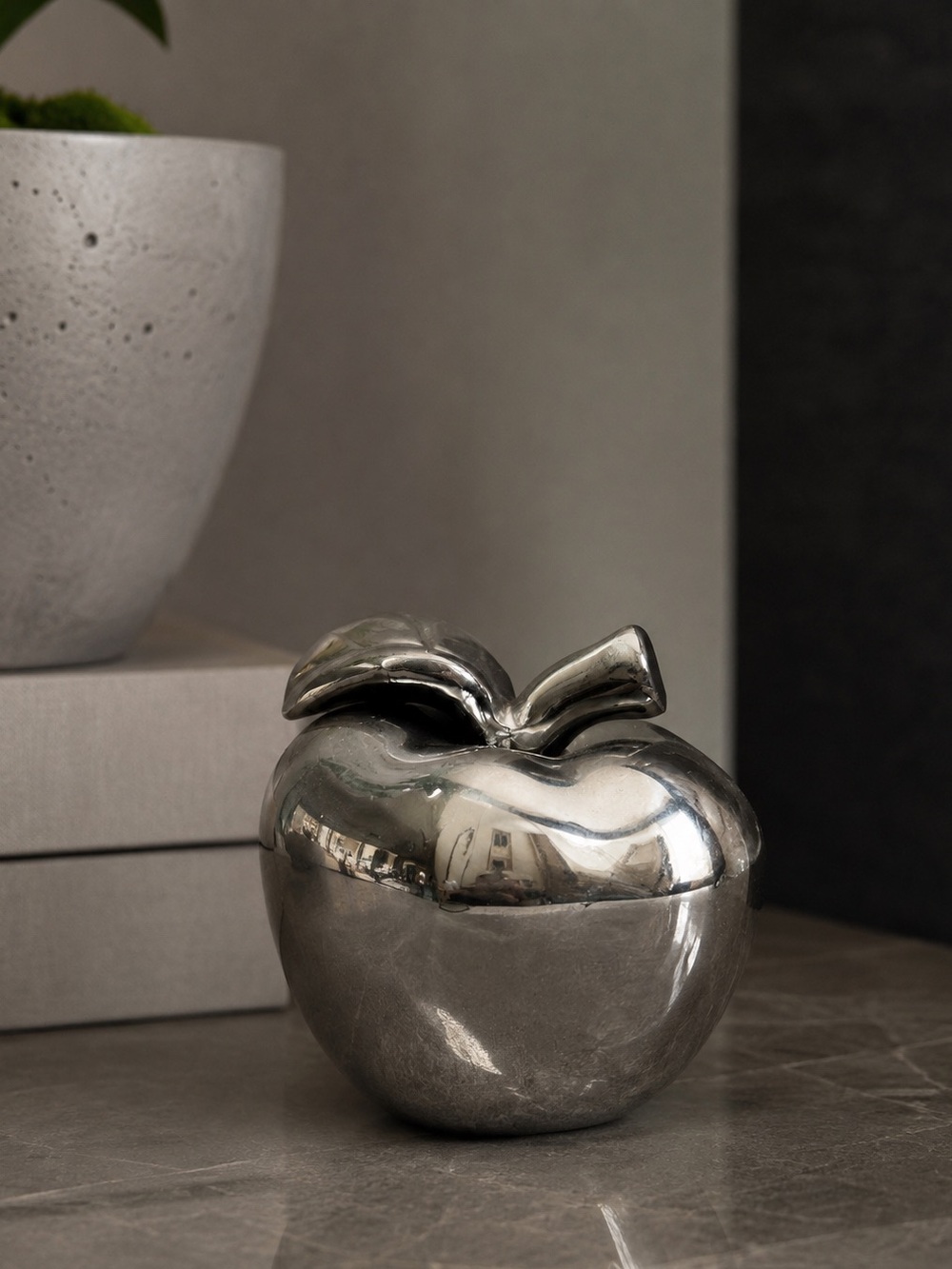 Vtg Polished Silver-Tone Apple Sculpture | Modernist Decorative Object #0730264